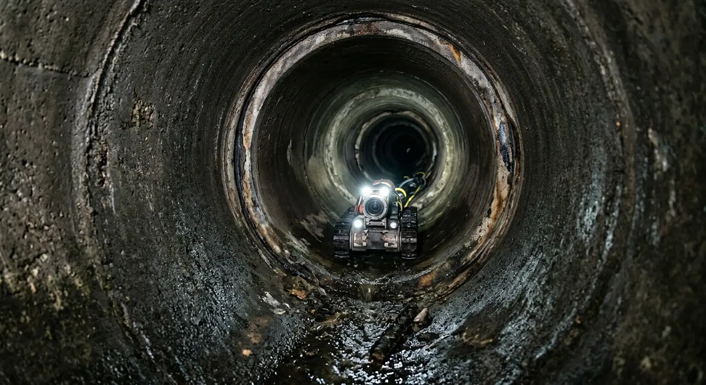 Robotic sewer camera inspecting pipe interior for Sewer Line Repair in Quantico Base